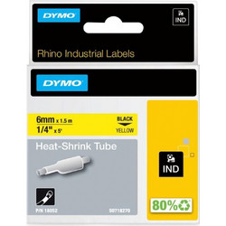 Θερμοσυστελλόμενη Ταινία Ετικετογράφου Dymo Rhino Heat Shrink (18052) - 6mm x 1.5m - Black on Yellow 18052
