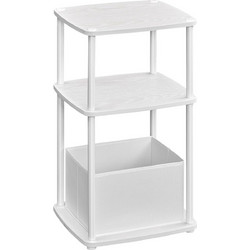SONGMICS Λευκό Μοντέρνο Κομοδίνο 34x30x58cm με 3 Ράφια και Υφασμάτινο Καλάθι LET286W01