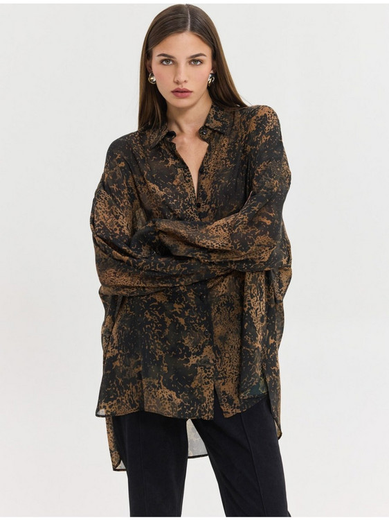 Hemithea Heather Oversized Γυναικείο Πουκάμισο Animal Print Καφέ