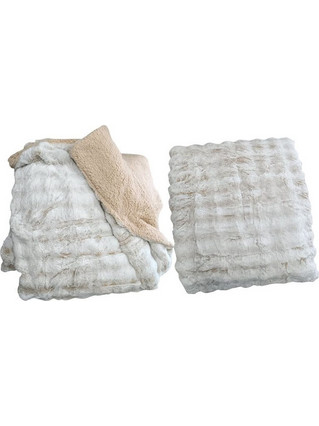 Κουβέρτα Υπέρδιπλη Bubble Wool Με Επένδυση Sherpa Γαρύφαλλο 220x240 - Μπεζ