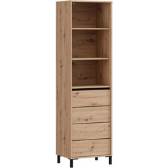 Βιτρίνα Σαλονιού Marron 1k1v Pop 193 από MDF με Τζάμι & Φωτισμό Μαυρο Ματ 55x40x193cm Fylliana