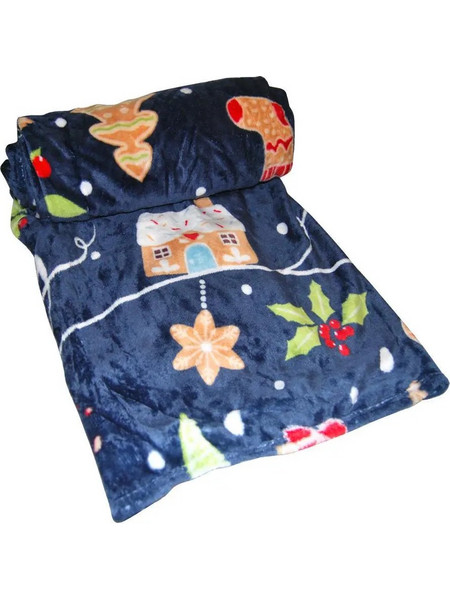 Xριστουγεννιάτικη κουβέρτα fleece, μπλε διπλή 200x230εκ