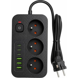 Πολύπριζο 3 Θέσεων 2500W με Καλώδιο 3m, 3 USB-A, 3 USB-C και Διακόπτη DA714B - Aria Trade