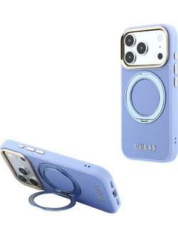 Guess Ring Stand 360 Grained Classic Logo MagSafe Θήκη iPhone 18 Pro / 17 Pro Light Blue GUHMP18L6PSGRSCLB