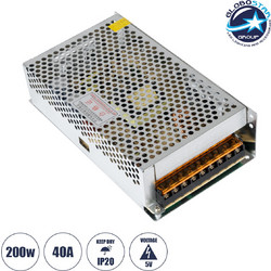 GloboStar(R) 73021 Μεταλλικό Τροφοδοτικό PELV για Προϊόντα LED 200W 40A - AC 220-240V σε DC 5V - IP20 - Μ20 x Π11 x Υ5cm