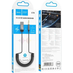Bluetooth Audio Receiver Hoco E78 Benefit v5.3 USB and 3.5mm με Ενσωματωμένο Μικρόφωνο και Καλώδιο Σπιράλ έως 120cm Γκρι