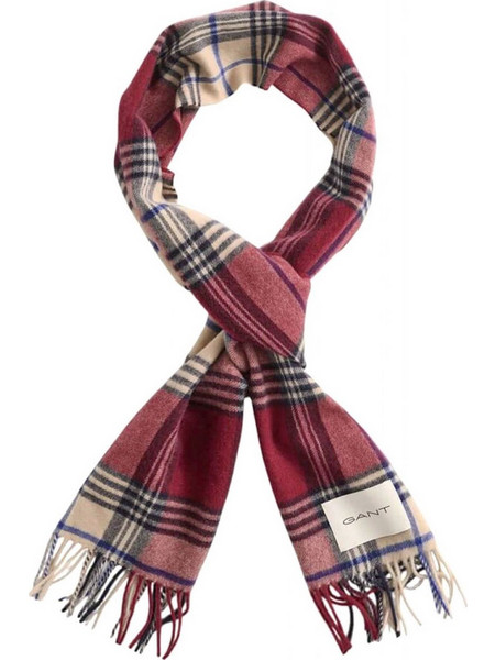 GANT ΚΑΣΚΩΛ CHECKED WOOL SCARF ΚΑΡΟ ΜΠΕΖ-ΜΠΟΡΝΤΩ