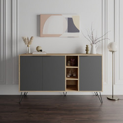 Console Clara Console Oak, Anthracite Melamine Coated Particle Board 142x35.6x83 cm