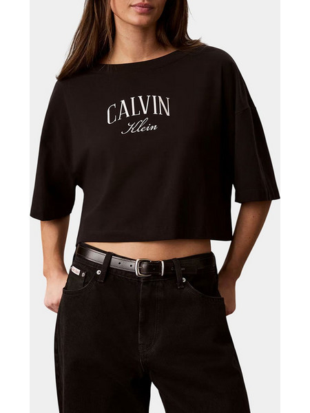 CALVIN KLEIN JEANS BN BOXY CROPPED VARSITY LOGO TEE LV047H823G-UB1 Black