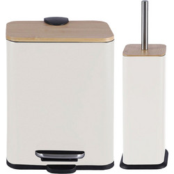 Πεντάλ μεταλλικό 5lt & Πιγκάλ με Bamboo καπάκι White Σετ 2 τεμαχίων